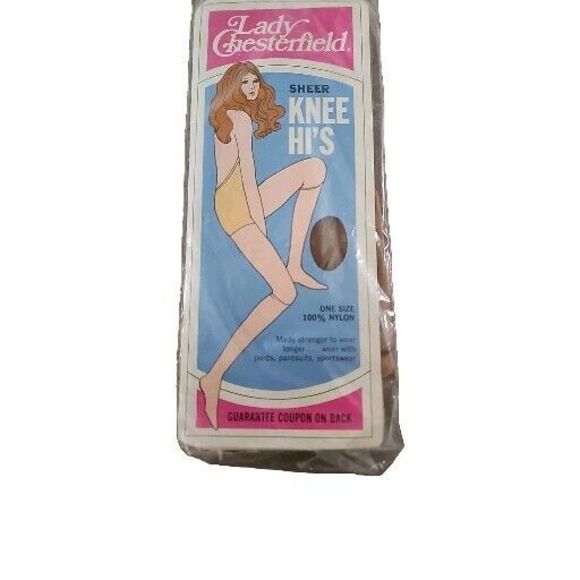 Vintage 70s Lady Chesterfield Sheer Knee Hi's One Size 100% Nylon Beige Tan NOS - Picture 1 of 5
